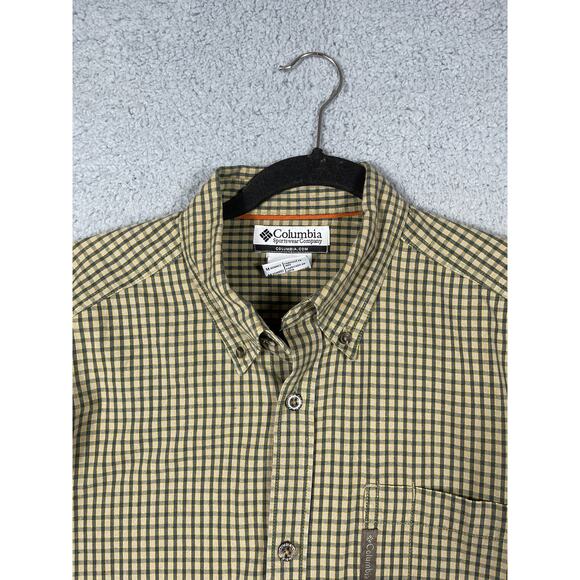 Columbia Mens Size M Long Sleeve Button Up Shirt Tan & Green Plaid - Picture 4 of 9